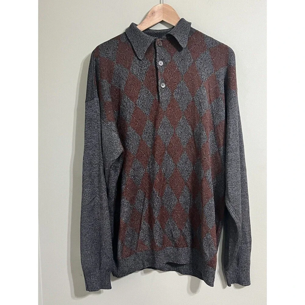 Barry Bricken Mens 100% Silk Long Sleeve Knit Collared Sweater Shirt Size XLarge - Picture 1 of 7